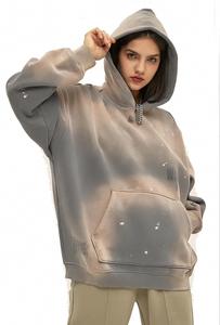 Sudaderas con Capucha Personalizadas con Logotipo, Teñidas con Spray, de Color Sólido, de Forro Polar, Lavadas con Efecto Desgastado, de Algodón Grueso de 500 g/m² para Hombre - Product Image 3
