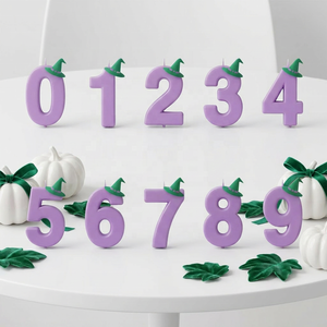 Spooky Witchy Vibes Number Candles - Minimalist Matte Purple with Green Witch Hat - Enchanted Birthday <strong>Cake</strong> <strong>Decorations</strong> - Product Image 3