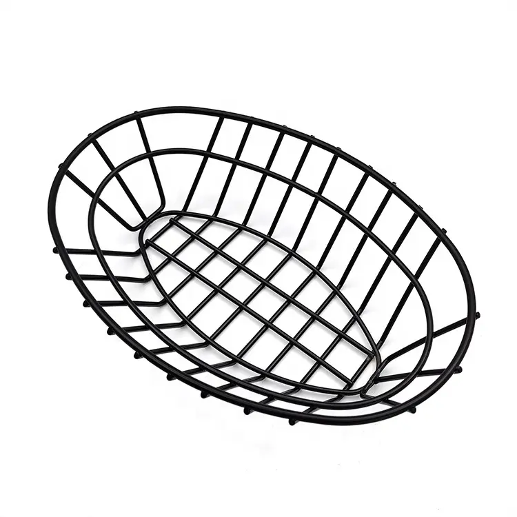 Wire Bread Basket Oval Metal Dinner Roll Baskets for Serving Fruit Bowl Basket Storage Kitchen Table Fast Food Burger