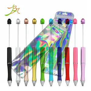 Discount On Sales Lampwork Beads Girl Kids Gift Heart Diy Hand Beaded Decorative Beadable Ball Pen with holographic pouch