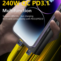 Cable de Carga USB C a C de 240 W, Amarillo, 10 Gbps, USB 4.0, Tipo C Macho a Macho, Plano, Delgado, FPC, 13 cm, Cable de Datos Corto para Teléfono y Portátil