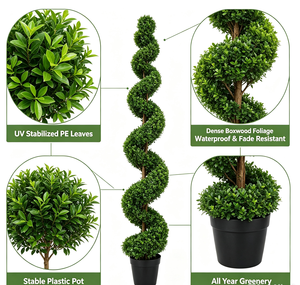 Árbol Topiario Artificial <span class=keywords><strong>en</strong></span> Espiral de 180 cm (6 pies), Planta Artificial <span class=keywords><strong>en</strong></span> <span class=keywords><strong>Maceta</strong></span> de Boj para Interiores, Exteriores, Jardín, Patio, Hotel, Paisajismo y Decoración - Product Image 3
