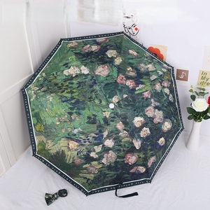 <span class=keywords><strong>Parapluie</strong></span> compact automatique à 3 plis, personnalisé, couleur verte, avec impression de roses à l'huile, résistant au vent et aux UV, protection contre <span class=keywords><strong>la</strong></span> <span class=keywords><strong>pluie</strong></span> - Product Image 1