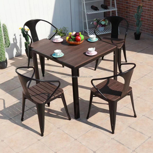 Juego de muebles de restaurante de madera <span class=keywords><strong>para</strong></span> exteriores, mesa de comedor y silla de jardín de metal y plástico <span class=keywords><strong>para</strong></span> patio de cafetería <span class=keywords><strong>para</strong></span> 4 y 6 <span class=keywords><strong>personas</strong></span> - Product Image 2