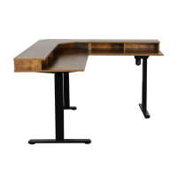 Escritorio de Esquina Moderno para Computadora, Mesa de Estudio con 3 Patas en Forma de L, Altura Ajustable Eléctrica, Hierro y Madera, Escritorio de Pie Montado en la Pared
