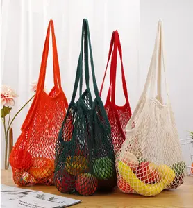 Benutzer definierte LOGO Alle Baumwolle Farbe Shopping Net Bag Tragbare gewebte Baumwolle Net Bag Großhandel Supermarkt Gemüse Obst Net Bag