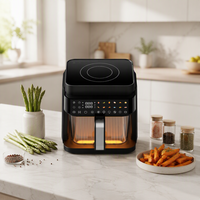 Friteuse à air et cuisinière à induction double fonction noir mat avec fenêtre en verre tactile et écran LED numérique