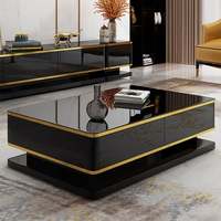 Juego de sofás de lujo, muebles para sala de estar, mesa de centro rectangular negra con almacenamiento, 4 cajones, mesa central superior de vidrio templado