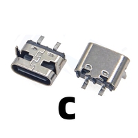 USB 타입 C 2핀 암 커넥터 충전 전용 스테인리스 스틸 수평 마운트 PCB 소켓 (스루홀 또는 SMT 마운트용)
