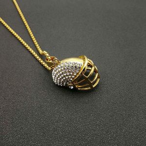Collier pendentif casque de rugby Hip Hop en acier inoxydable plaqué or avec cristaux sertis pavé, bijoux de fête DZ208A - Product Image 3
