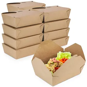 Caja de Almuerzo de Papel Kraft Ecológica Directo de Fábrica, Caja de Comida <span class=keywords><strong>para</strong></span> Llevar con 2 Compartimentos <span class=keywords><strong>para</strong></span> Restaurantes de Comida Rápida - Product Image 4
