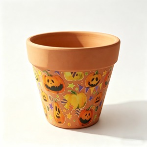 Pot de fleurs décoratif en céramique personnalisé pour Halloween, motif citrouille peint à la main, pot à succulentes, décoration pour la maison et le jardin, cadeau - Product Image 1