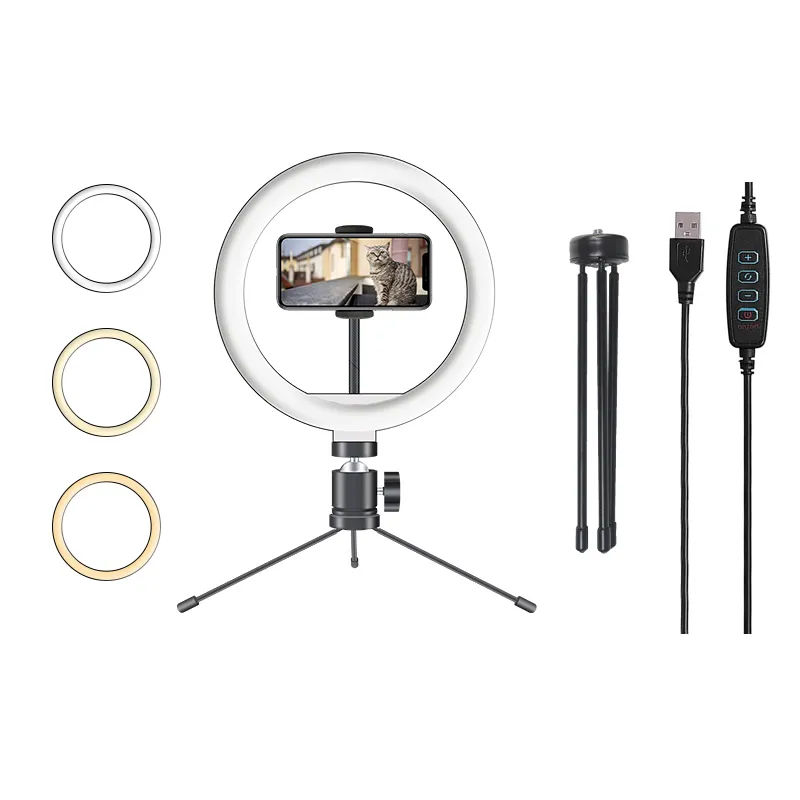 Per la vendita calda di Amazon per la luce ad anello per Selfie Tiktok con supporto per treppiede regolabile luce ad anello da tavolo a LED da 10 pollici per la trasmissione in diretta