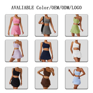 ชุดเทนนิสบราไหล่เดียวสำหรับผู้หญิงกระโปรงสั้นออกกำลังกายด้านหลังสวยแห้งเร็วชุดเล่นกีฬาวิ่ง - Product Image 2