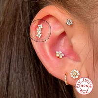 Boucles d'oreilles clous ROXI en argent sterling S925 avec fleur et diamant, pour piercing en fil