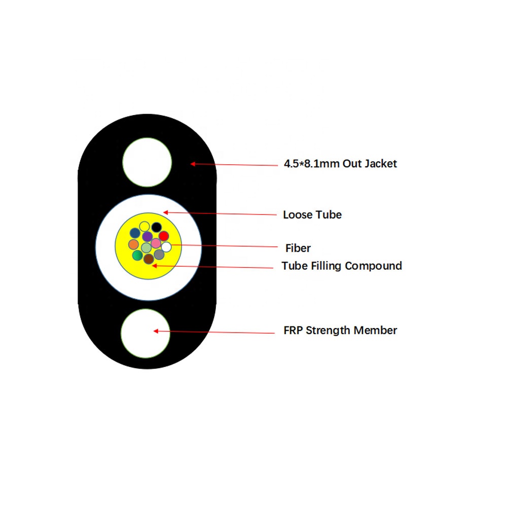 4.5X8.1mm FTTH Flat Aerial Drop Cable 1-8 Core Optical Fiber G657A G652D For FTTA