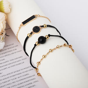 Fashion Beaded <b>Bracelets</b> <b>Set</b> Black Imitation Pearl Gold Plated Vintage Style Unisex Jewelry - Product Image 1