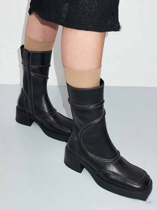 Stivali Western alla Caviglia con Tacco Spesso ed Elastico, Nuovi Stivali Versatili con Tacco Alto e Cerniera Laterale in Vera Pelle per Donna - Product Image 2