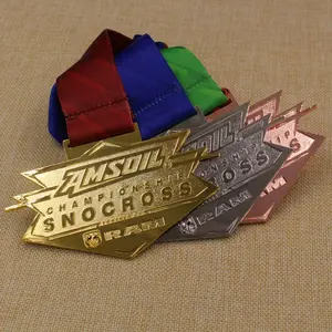 Custom Design Shiny Gold Silver Bronze 3D AMSOIL City Cross-country Championship Medal