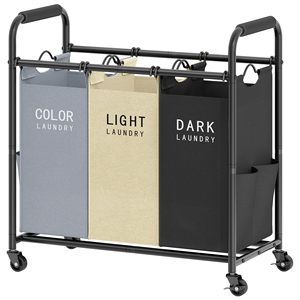 Panier à linge à 3 compartiments avec roulettes, en tissu Oxford, chariot à linge avec cadre métallique pour buanderie - Product Image 1