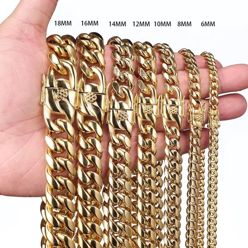 Cuban Chain Necklac Hot Sale Hip Hop Jewelry Mens Gold Chain PVD 18K Gold Stainless Steel Miami Cuban Link Chain Necklace