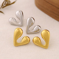 Boucles d'oreilles clous cœur en acier inoxydable plaqué or 18 carats pour femme, 3D, massives, dorées, romantiques, mignonnes, cadeau de fête, vente en gros, OEM
