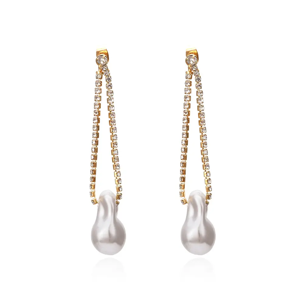 ZA-pendientes colgantes de perlas de cristal, pendientes largos de perlas con forma de goteo, con cadena de garra a la moda, con borla de diamante