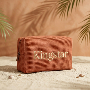 <span class=keywords><strong>Borsa</strong></span> Personalizzata in Cotone con Ricamo a Nido d'Ape, Logo Personalizzato, Marrone Cammello, Borse Cosmetiche Grandi, Regali di Nozze, <span class=keywords><strong>Borsa</strong></span> per il Trucco da Donna - Product Image 3