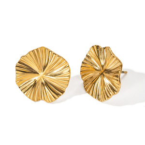 Waterproof <strong>High</strong> <strong>End</strong> <strong>Jewelry</strong> 18K Gold Plated Cold Wind Round Shape Wrinkle Stainless Steel Earrings for Women - Product Image 1