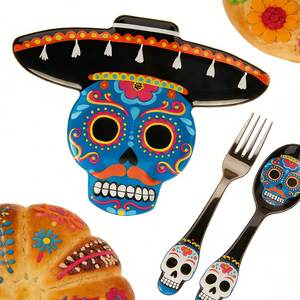 Plato de Melamina con Diseño de Calavera Mexicana para el Día de Muertos, Cinco de Mayo, de 15 Pulgadas, para Tacos, Nachos y Salsas - Product Image 6