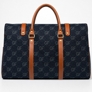 Sac de voyage en toile grande capacité avec garniture en cuir PU, design à enroulement, sac de week-end, sangle réglable, bagage décontracté - Product Image 3