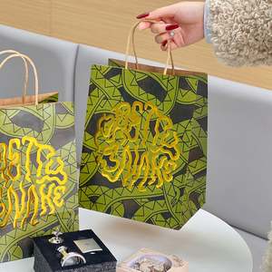 Sac de courses biodégradable en papier kraft personnalisé avec logo imprimé, poignée plate, vente en gros - Product Image 4