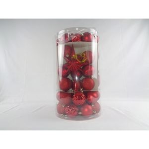 SET DI 56 DECORAZIONI ROSSE IN PLASTICA PER ALBERI - Product Image 1