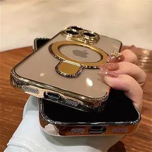 <span class=keywords><strong>Coque</strong></span> de téléphone support magnétique pliable transparent de luxe <span class=keywords><strong>pour</strong></span> <span class=keywords><strong>iPhone</strong></span> 16 15 14 <span class=keywords><strong>13</strong></span> 12 Pro Max Protection complète de l'objectif placage antichoc couverture arrière - Product Image 6