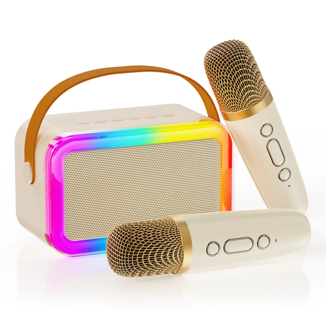 Portable BT Speaker Mini Karaoke Machine with 2 Wireless Microphones& LED Lights for Home Parties Gathering,Xmas Birthday