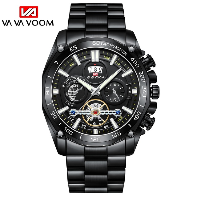 VA VA VOOM 2421 New Calendar Watch for Men Sports Wrist Watches for Men Steel Strap Waterproof Watch Quartz