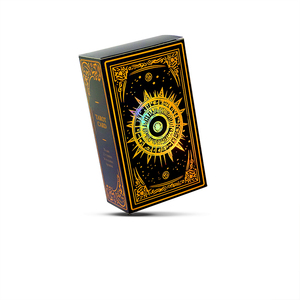 Baraja de Cartas del Tarot en Caja Negra con Diseño de Sol en Lámina Dorada, Acabado Brillante, Esquinas Cuadradas, Empaque de Cartón - Product Image 1