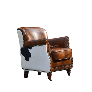 Ghế da bò tự nhiên thủ công truyền thống của Anh, màu nâu, nội thất da đa năng - Product Image 1