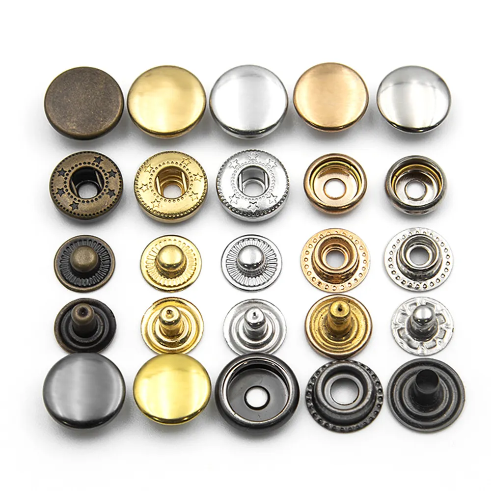 Benutzer definiertes Logo vierteilige Botones Tasche Stoff Messing Botton Metall Druckknopf Maschine 10mm 4-teilige Druckknöpfe für Leder
