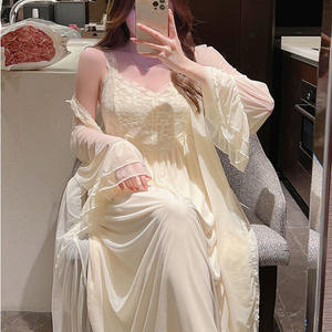 Nouveau pyjama à bretelles maille ample français maison Modal dentelle Robe ensemble luxe automne pur luxure style pyjama deux pièces ensemble - Product Image 3