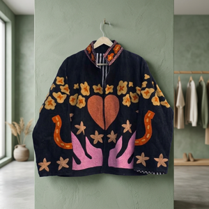 Veste en velours côtelé brodée pour femme, col mandarin, manches longues, motif floral, broderie à la main, vêtements d'automne, vente en gros de vestes - Product Image 2