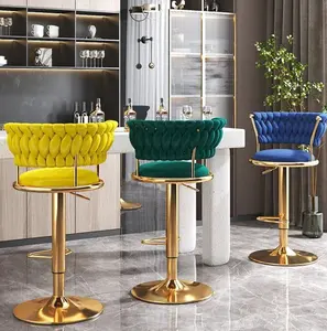 Nordique Grand Pas Cher Comptoir Meubles Or Métal Cuir Dos De Luxe Cuisine Moderne Tabouret Haute Bar Chaises Pour Bar Table