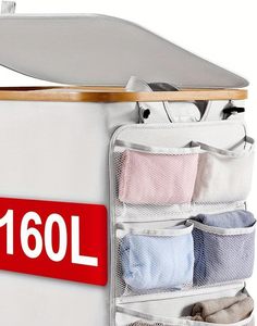 Cesto de Ropa Sucia Plegable de Gran Capacidad, de Tela de Bambú, con Tapa y Bolsa Interior Extraíble para Ropa Sucia - Product Image 3