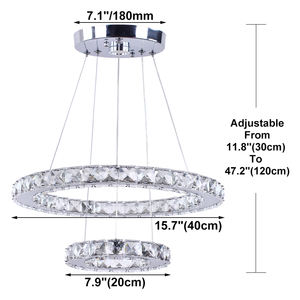 โคมไฟระย้าคริสตัล LED สแตนเลสสตีล 2 วง ดีไซน์หรูหราทันสมัย แสงสีขาว 6000K ค่า CRI สูง 90 เหมาะสำหรับห้องนั่งเล่น - Product Image 4