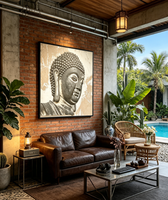 Figure de Bouddha murale, peinture décorative sur toile avec impression numérique 6 couleurs, encre à base d'eau, art encadré
