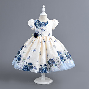 Abito da principessa da ragazza con manica a bolle adesivo con fiore a forma di fiore per matrimonio carino festa di <span class=keywords><strong>compleanno</strong></span> per feste scolastiche - Product Image 1