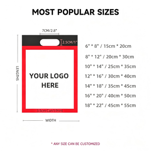 Sacs cabas en plastique personnalisés à poignée découpée, ouverts en dessus, pour <span class=keywords><strong>t</strong></span>-shirts professionnels, sacs cadeaux noirs pour le shopping - Product Image 2