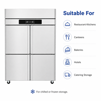 Réfrigérateur-congélateur vertical commercial à 4 portes, refroidissement par air, en acier inoxydable, double température, pour restaurant, hôtel, équipement de cuisine