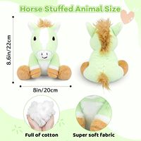 Boneka Kuda Duduk 8 Inci, Rambut Coklat Panjang, Bulu Hijau Lembut, Anggota Badan Lucu, Isi Kapas PP, Hadiah Ulang Tahun, Penghilang Stres