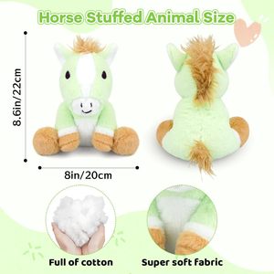 Adorable Cheval Assis de 8 Pouces avec Visage Marron, Longs Cheveux, Fourrure Verte Douce et Membres Mignons, Rembourré en Coton PP, Petit Cheval en Peluche Joyeux - Product Image 3